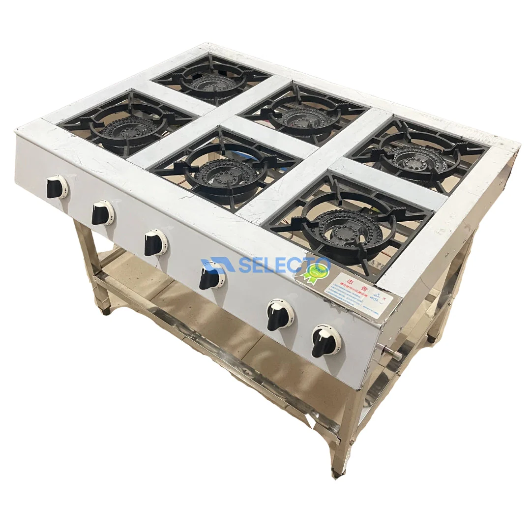 Estufa con Patas de Acero Inoxidable de 6 Quemadores a Gas de Hierro Colado AC-6 - Image 2