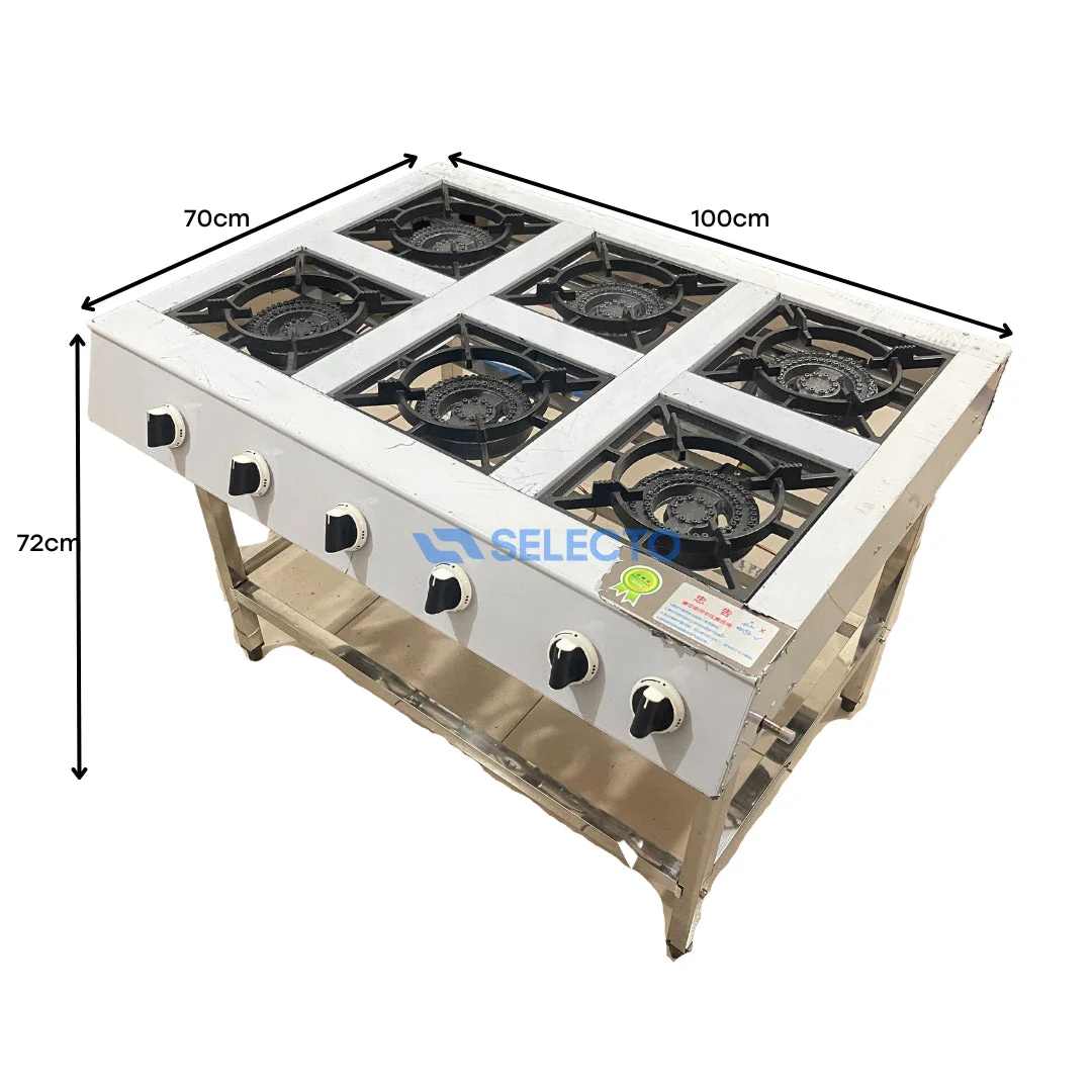 Estufa con Patas de Acero Inoxidable de 6 Quemadores a Gas de Hierro Colado AC-6 - Image 3