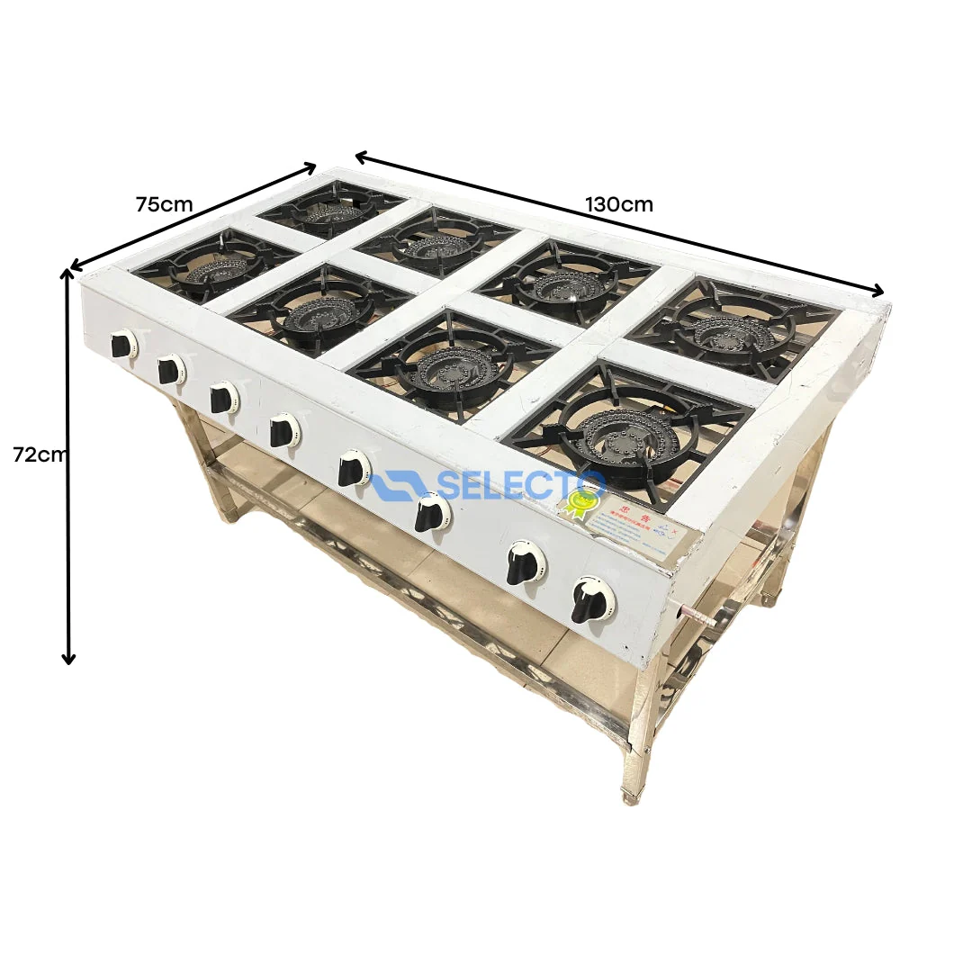 Estufa con Patas de Acero Inoxidable de 8 Quemadores a Gas de Hierro Colado AC-8 - Image 3