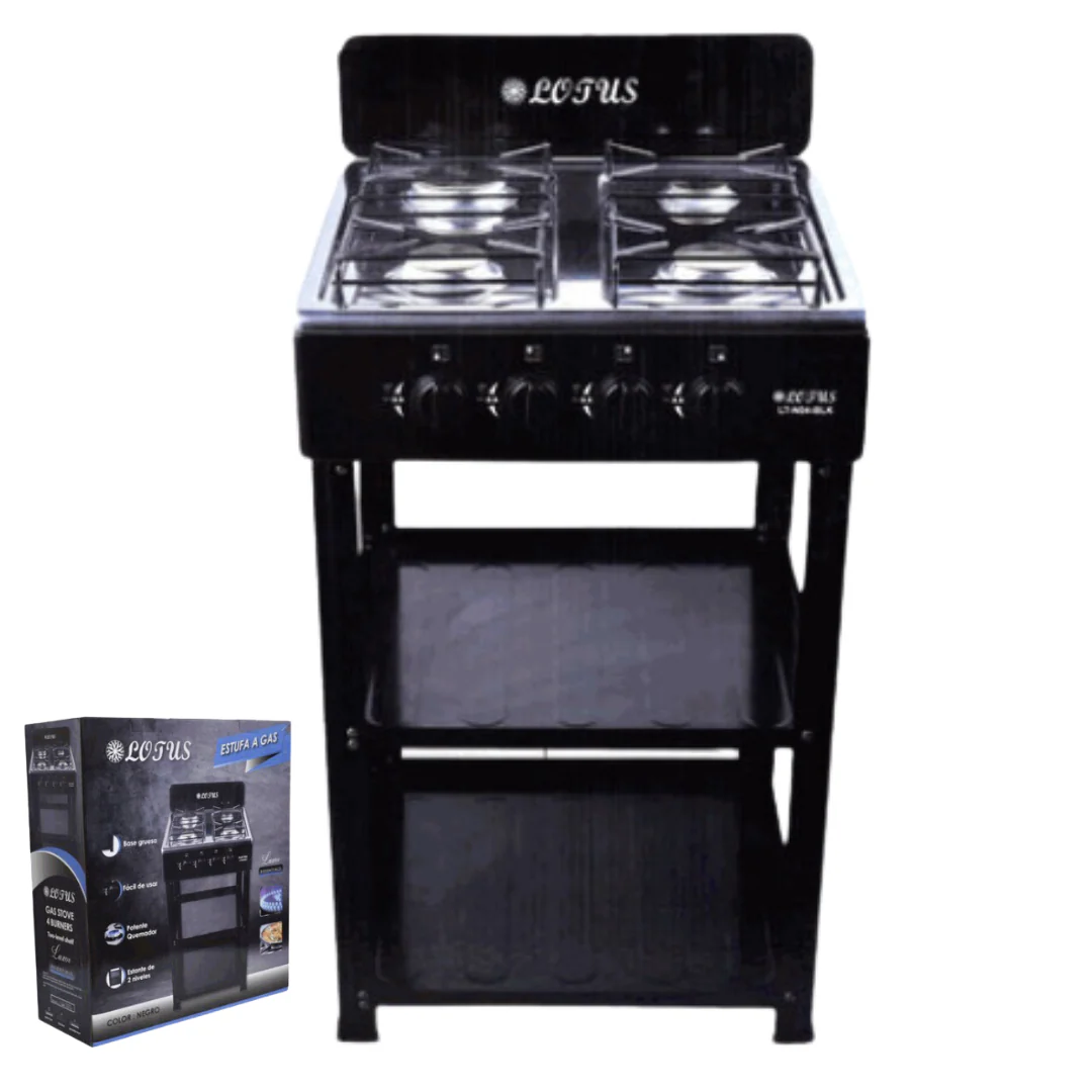 Estufa de 4 Quemadores a Gas con 2 Niveles Negro LT-N04-BLK Lotus