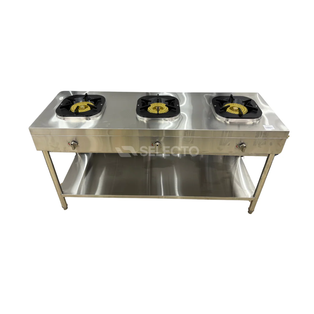 Estufa Industrial Comercial de Acero Inoxidable de 3 Quemadores de Hierro Colado a Gas FS-1500G