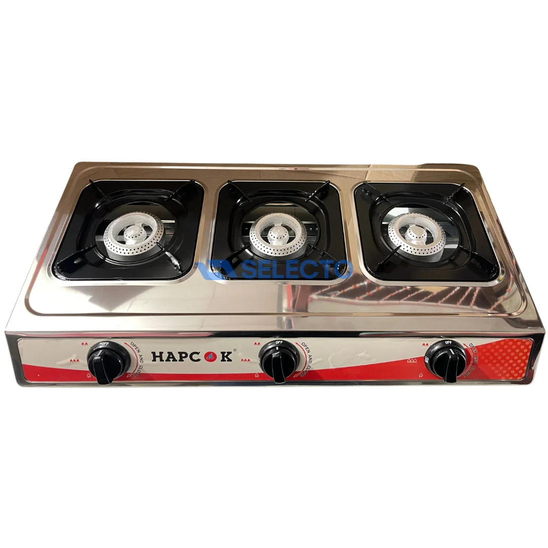 Estufa de Acero Inoxidable de 3 Quemadores de Hierro Fundido a Gas Hapcok - Image 2