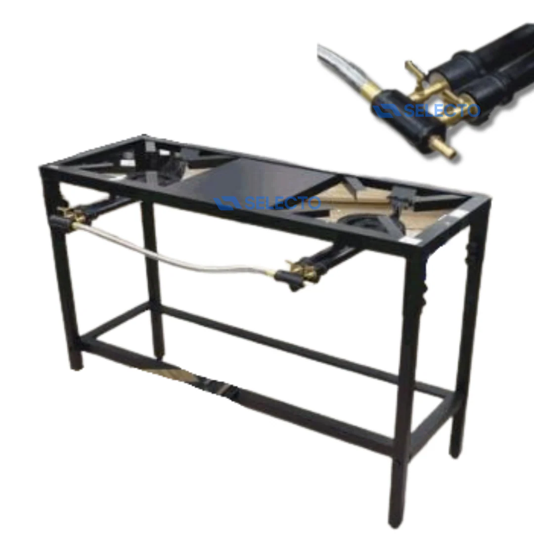 Estufa de Hierro Industrial con Patas 2 Quemadores de 2 Llaves a Gas STB-20-9-2L