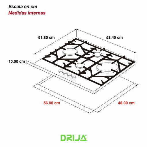 Estufa Empotrable a Gas 4 Quemadores FERRARA 60 PRO Drija - Image 3