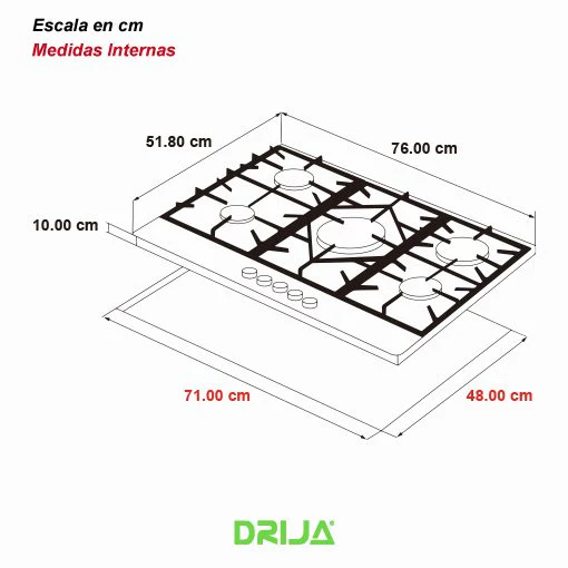 Estufa Empotrable a Gas 5 Quemadores FERRARA 76 PRO Drija - Image 3