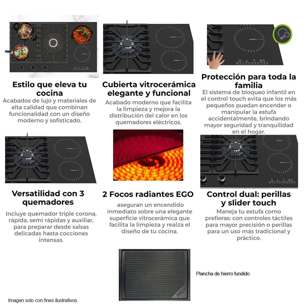 Estufa Empotrable Dual A Gas Y Eléctrica Sicilia Touch 90. Color Negro Drija - Image 3