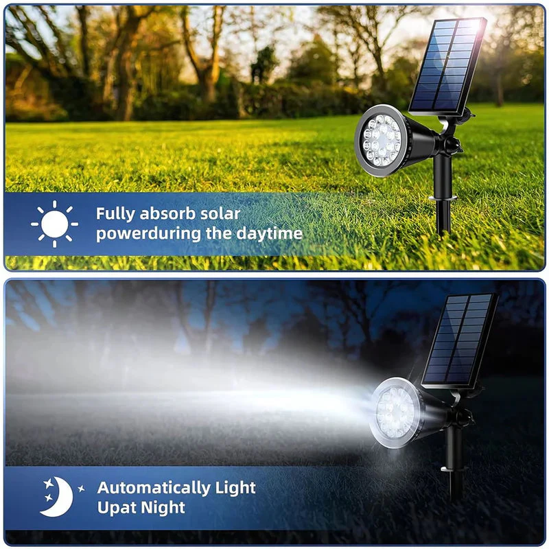 Foco Lampara Solar Para Césped O Pared 18LED. Lampara Negra Con Panel Sol Integrado. Reflector Solar Para Jardín. Ilumina Hasta 7 Metros. (Luz Blanca) AB177 - Image 3