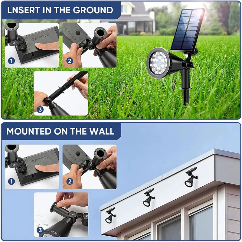 Foco Lampara Solar Para Césped O Pared 18LED. Lampara Negra Con Panel Sol Integrado. Reflector Solar Para Jardín. Ilumina Hasta 7 Metros. (Luz Blanca) AB177 - Image 5