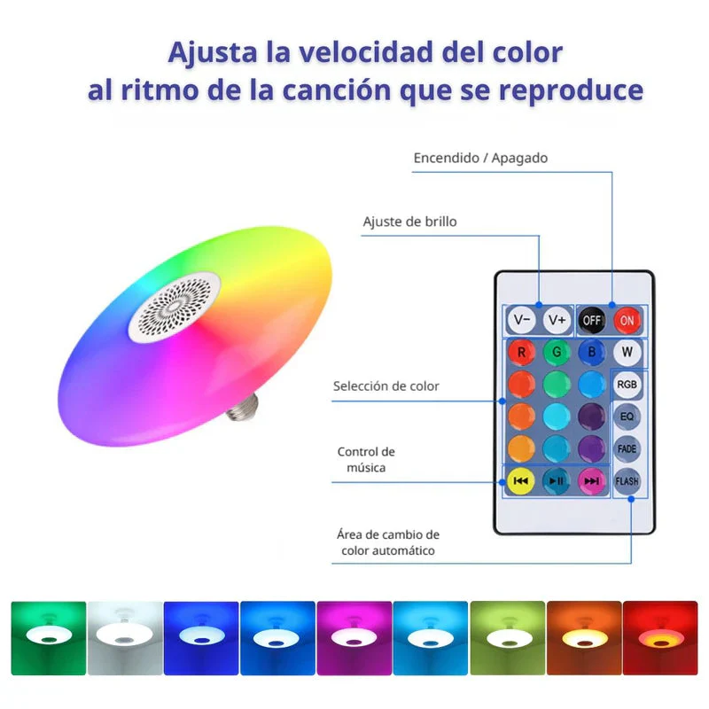 Foco LED RGB Y Luz Blanca 6500K Bluetooth Con Bocina. Lámpara Socket E27 Con Control Remoto. Bombillo Para Salas, Habitaciones, Gamers. 18W.6.3” (16CM) TU586 - Image 3