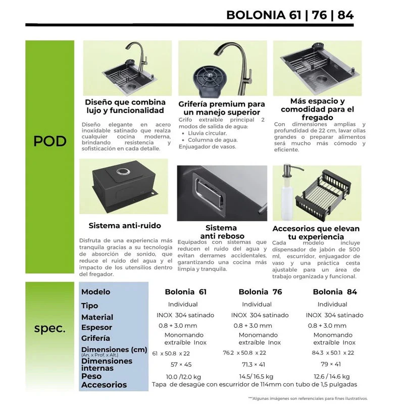 Fregador Bolonia 76 de Acero Inoxidable Satinado 304 Drija - Image 3