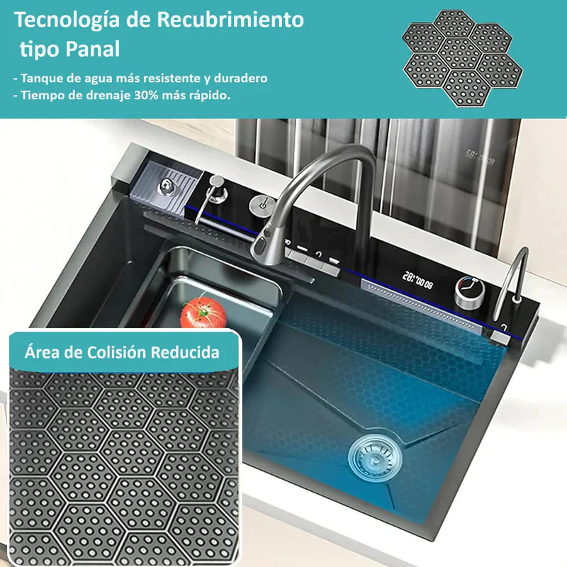 Fregador De Cocina Multifunción Nano Black Piano Switch 750X460x220mm Negro Plomo Fregadores Tinas De Cocina IBK-01 - Image 3