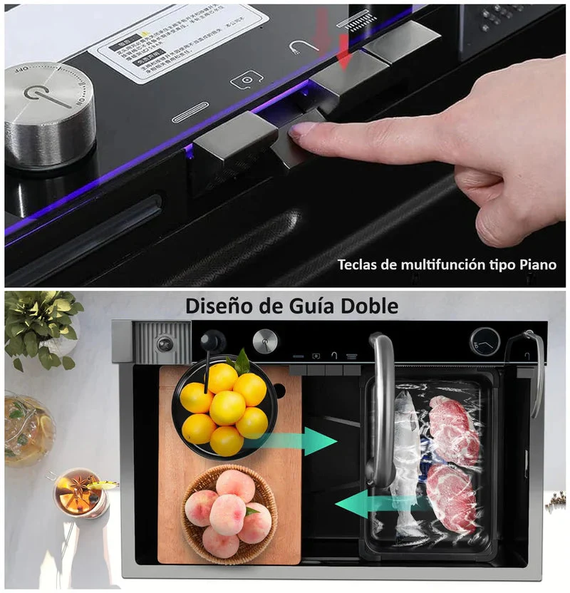 Fregador De Cocina Multifunción Nano Black Piano Switch 750X460x220mm Negro Plomo Fregadores Tinas De Cocina IBK-01 - Image 5