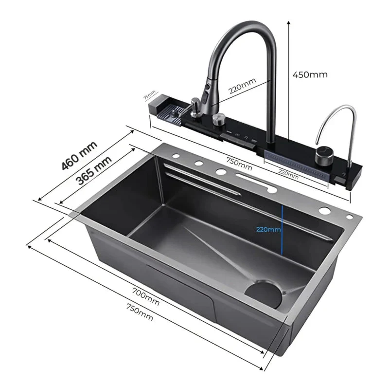 Fregador De Cocina Multifunción Nano Black Piano Switch 750X460x220mm Negro Plomo Fregadores Tinas De Cocina IBK-01 - Image 6