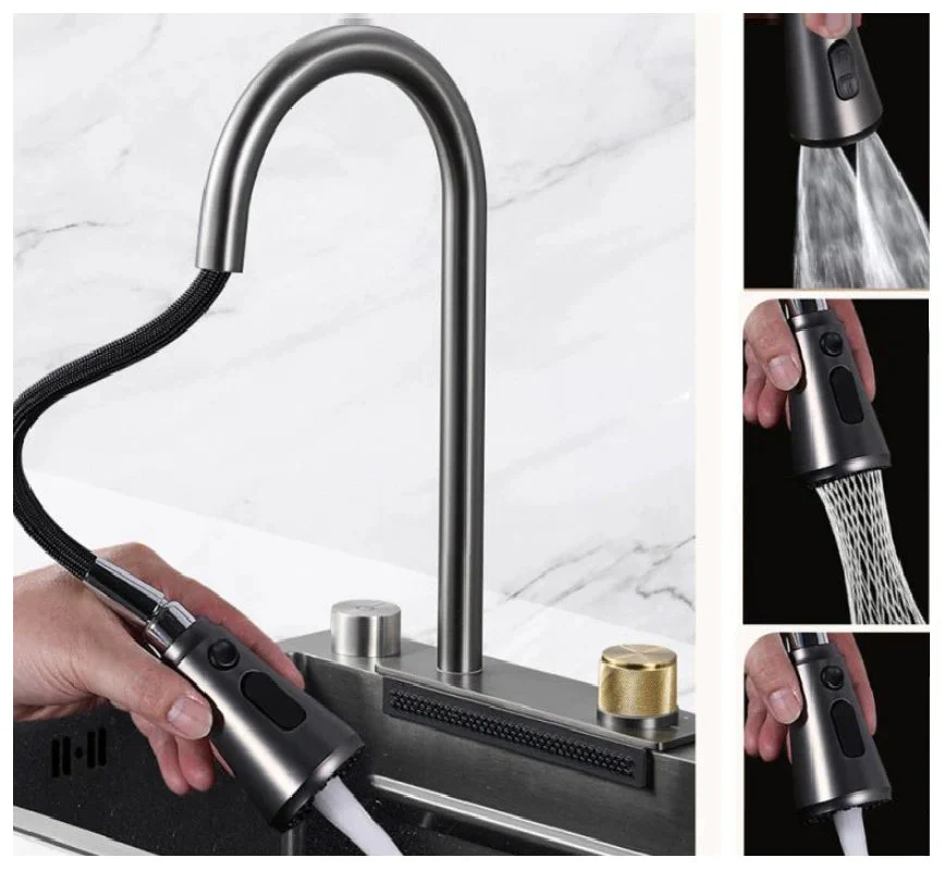 Fregador De Cocina Sencillo Con Accesorios 750X460x220mm Negro Plomo Fregadores Tinas De Cocina IBK-02 - Image 3