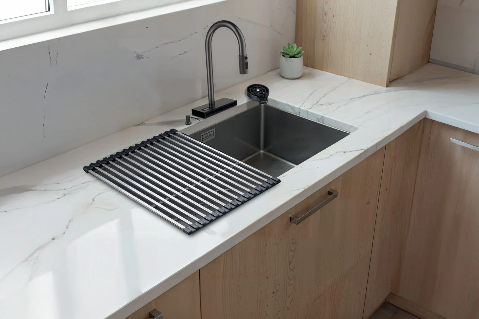 (POR PEDIDO) Fregador de Lujo Bajo Tope Acero Inoxidable Satinado 304 Murano 61 Drija