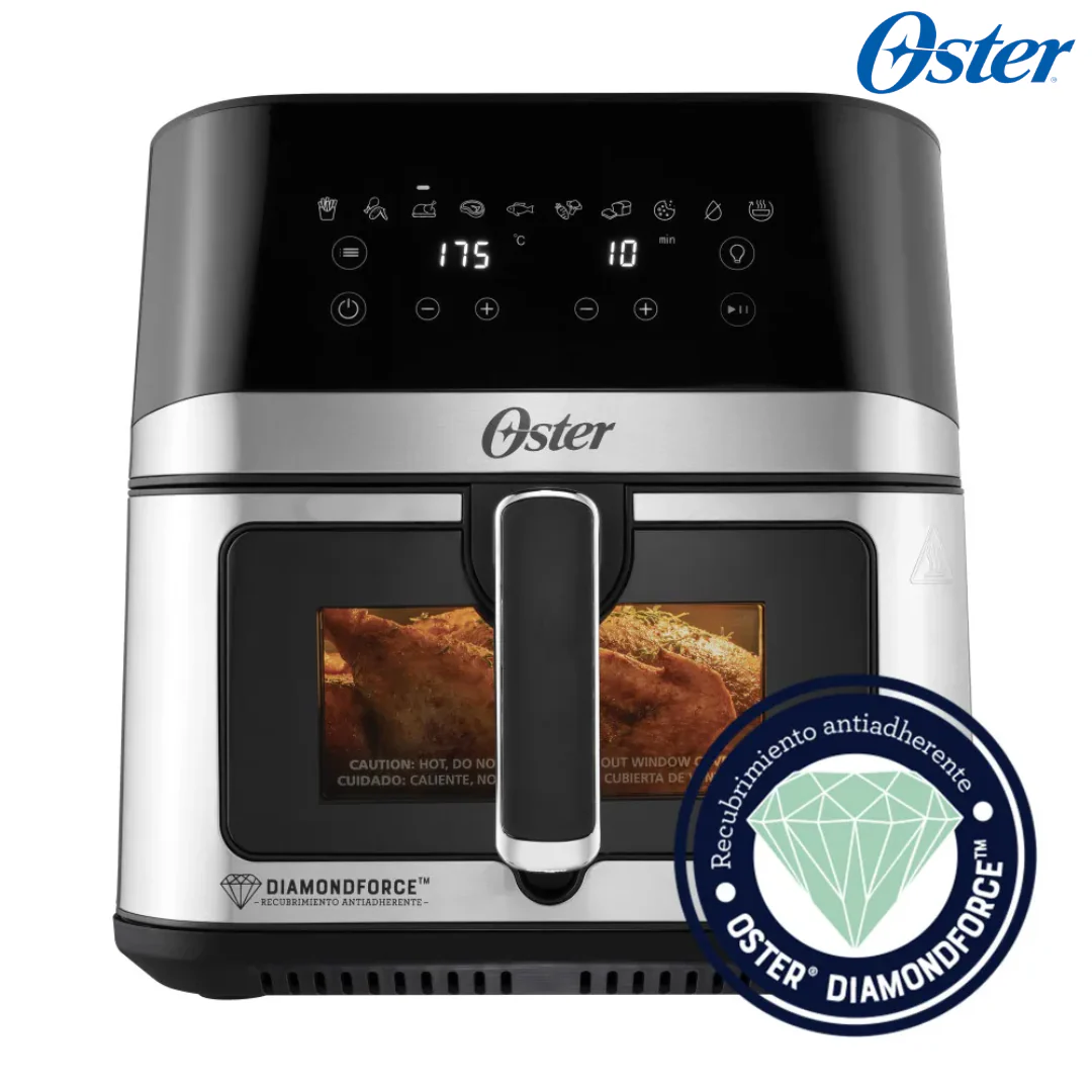 Freidora de Aire Manual Recubrimiento DiamondForce Ventana y Luz Interna 7.5L 1700W 10 Funciones en 1 Oster CKSTAF75WDSSDF