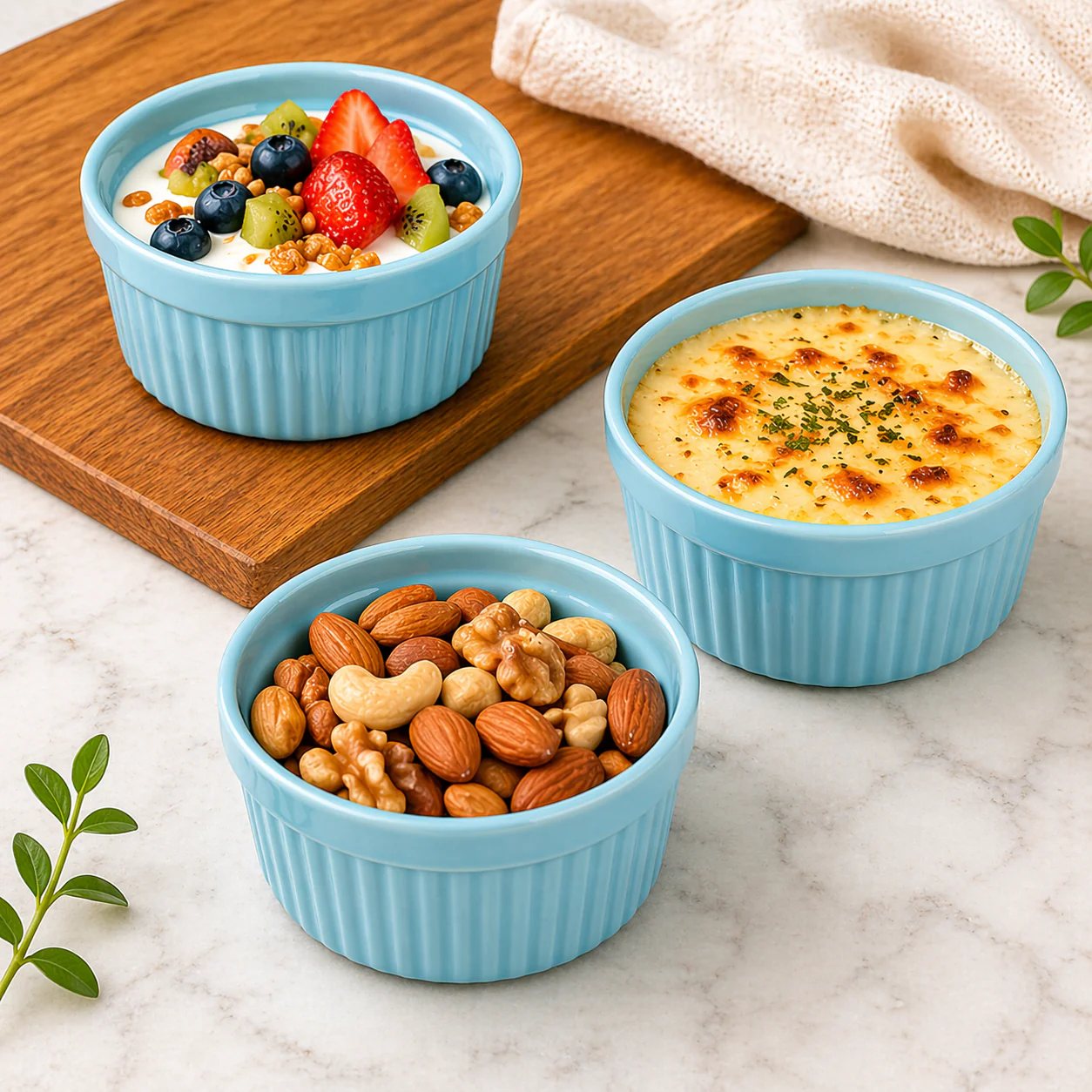 Set 3 Ramekin de Cerámica 9x4.5cm Celeste FSK11127
