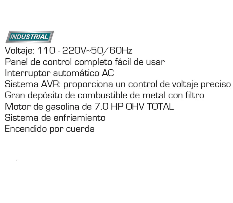 Generador Gasolina Total 110V-220V 60Hz 7.0 HP. 3000 W (RPM):3600. Inicio De Cuerda. Motor De 4 Tiempos Total UTP130005 - Image 2