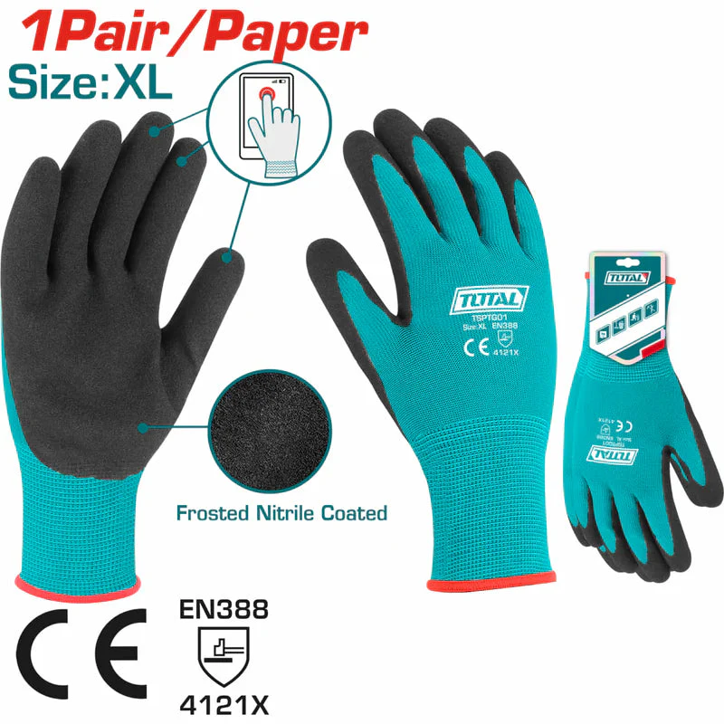 Guantes De Nitrilo Revestido XL. Recubrimiento De Espuma. Reduce Sudoración. 1 Par. Total TSPTG01