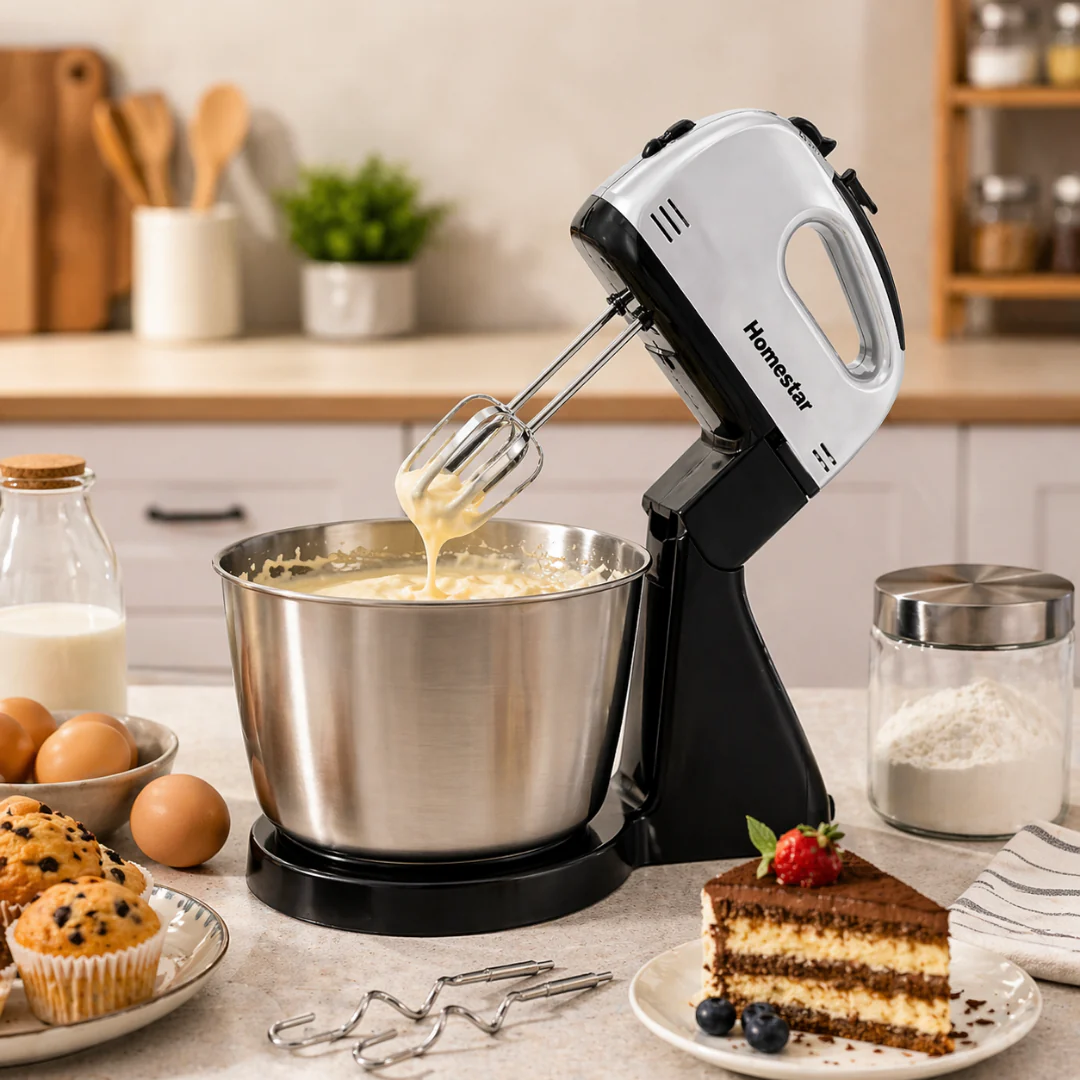 Batidora de Mano con Bowl Eléctrica 7 Velocidades 100W Homestar HM-610B-S