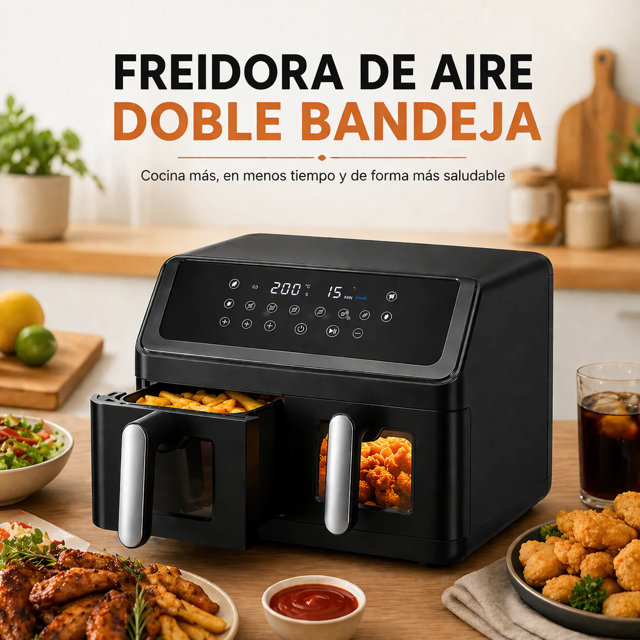 Freidora de Aire Doble Cesta 9L Homestar HM-9001DW