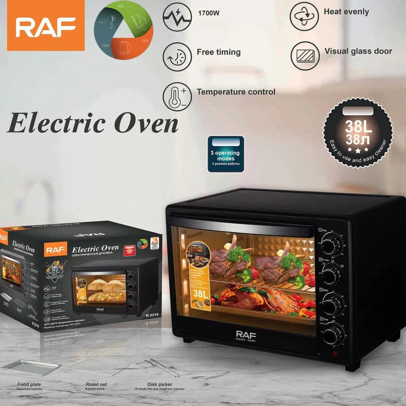 Horno Eléctrico 38L 1700W, Puerta De Vidrio, 3 Modos, Calor Uniforme, Control Temperatura. Horno Tostador R.95316-110
