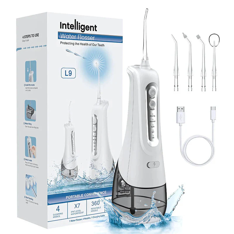 Irrigador Bucal Portátil De 4 Modos Con Tanque De 330 Ml Y Boquillas Intercambiables. Limpieza Profunda. AB1129