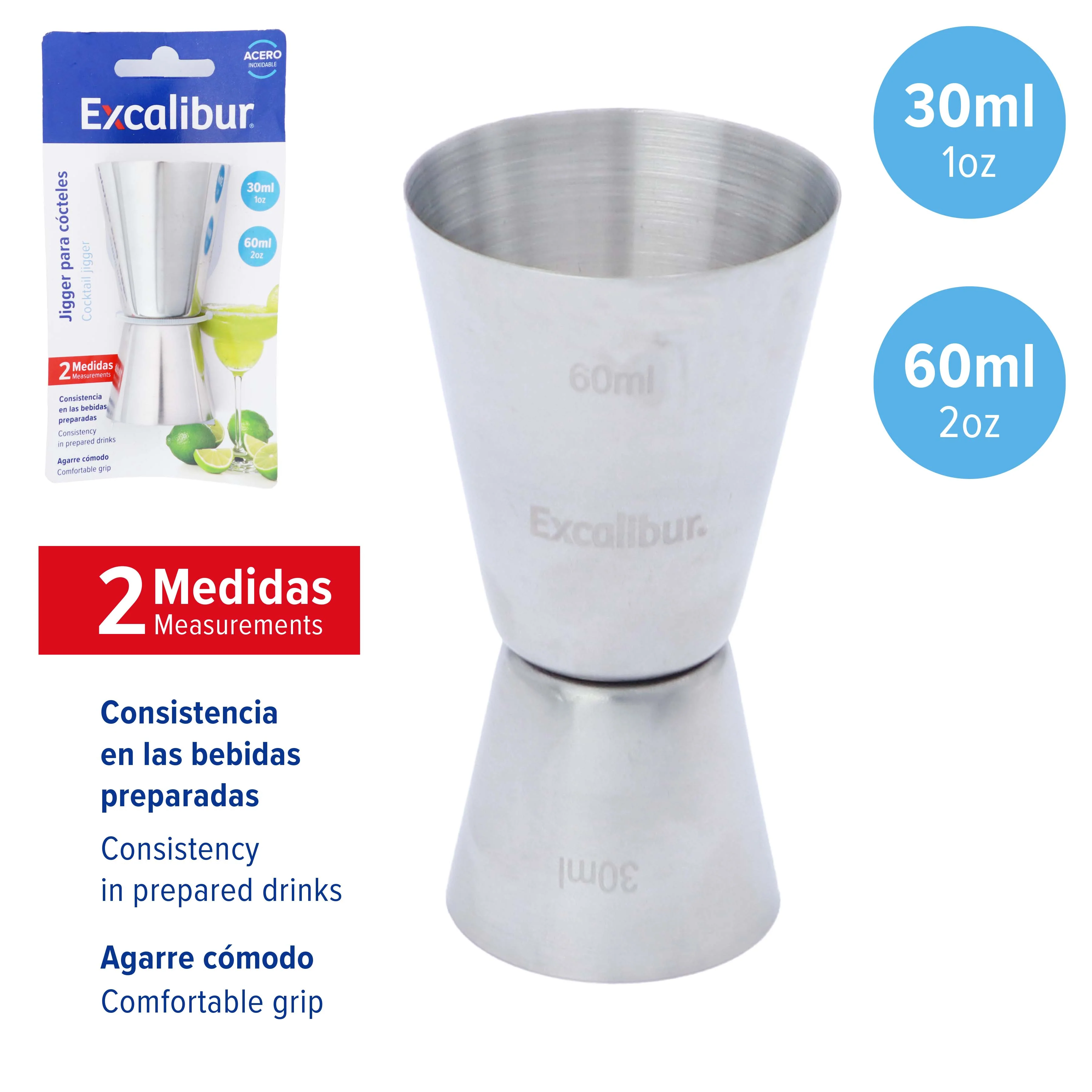 Jigger Medidor de Coctel 1oz/2oz Excalibur A164-WCP3060