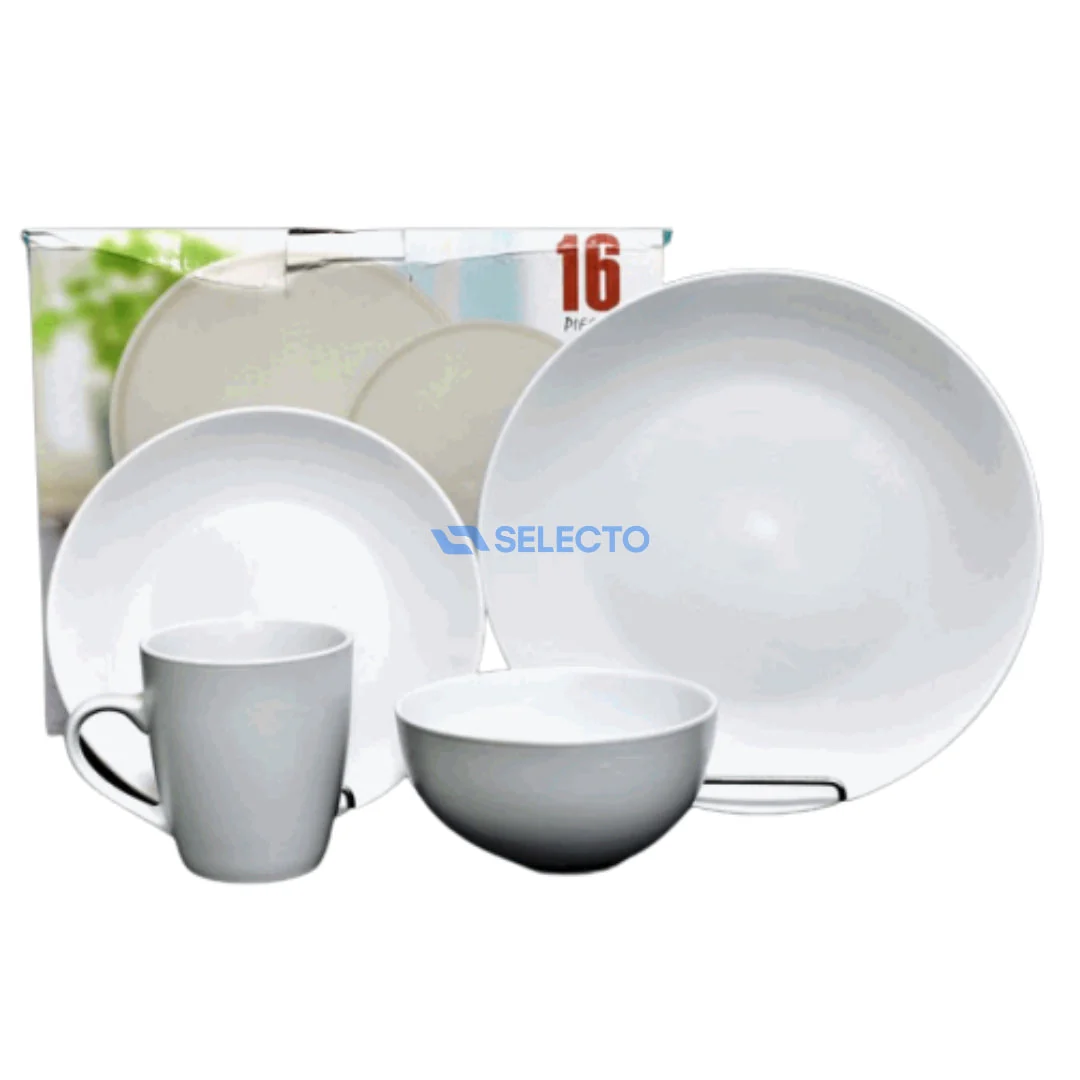 Juego de 16 Piezas de Vajillas de Porcelana Blanco ST-3801