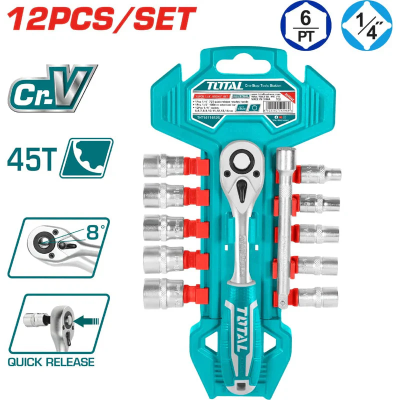 Juego De Dados De 1/4 De 12 Pzas. CR-V. Acero De Alta Calidad. Total THT14114126