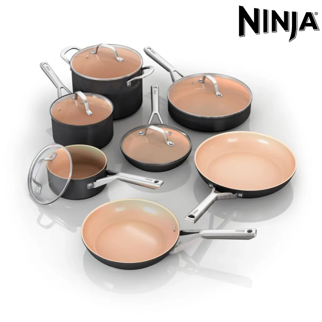 Juego de Ollas y Sartenes 12 Piezas Antiadherente de Cerámica Libre de PTFE CeramicLock Ninja