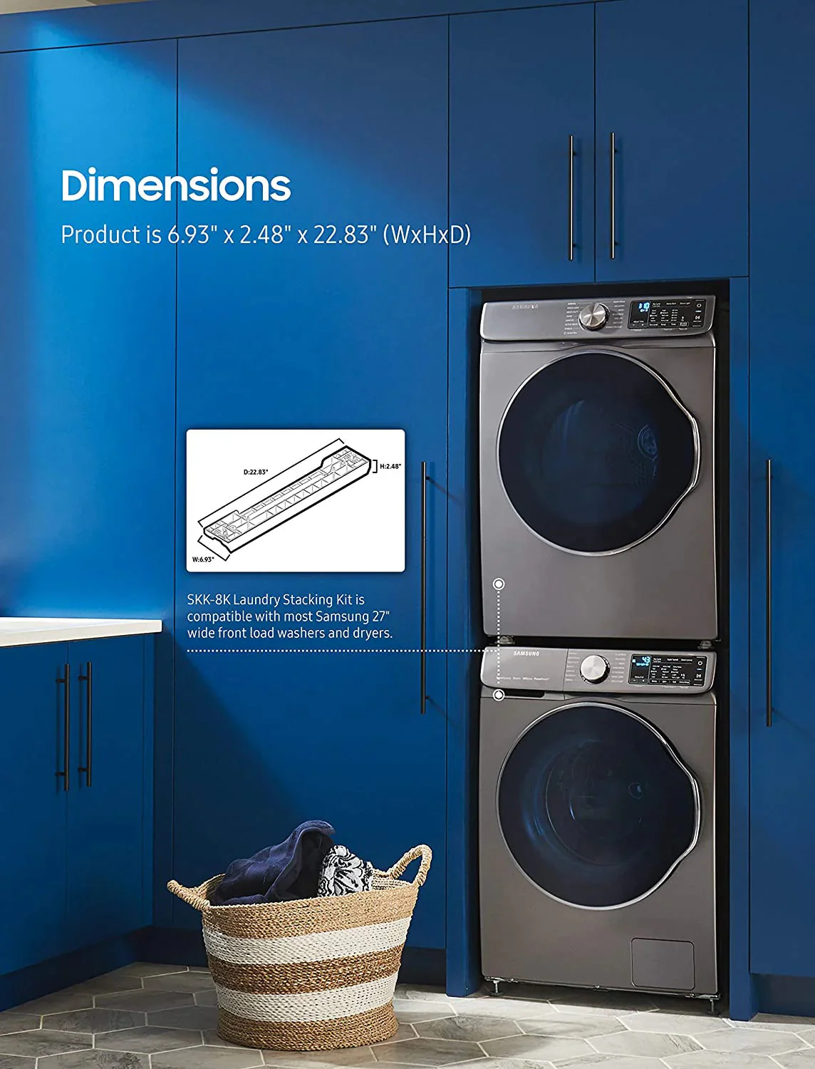 Kit de Apilamiento Stacking Kit para Pares de Lavadoras y Secadoras de Carga Frontal 27" de Ancho Samsung SKK-8K - Image 3
