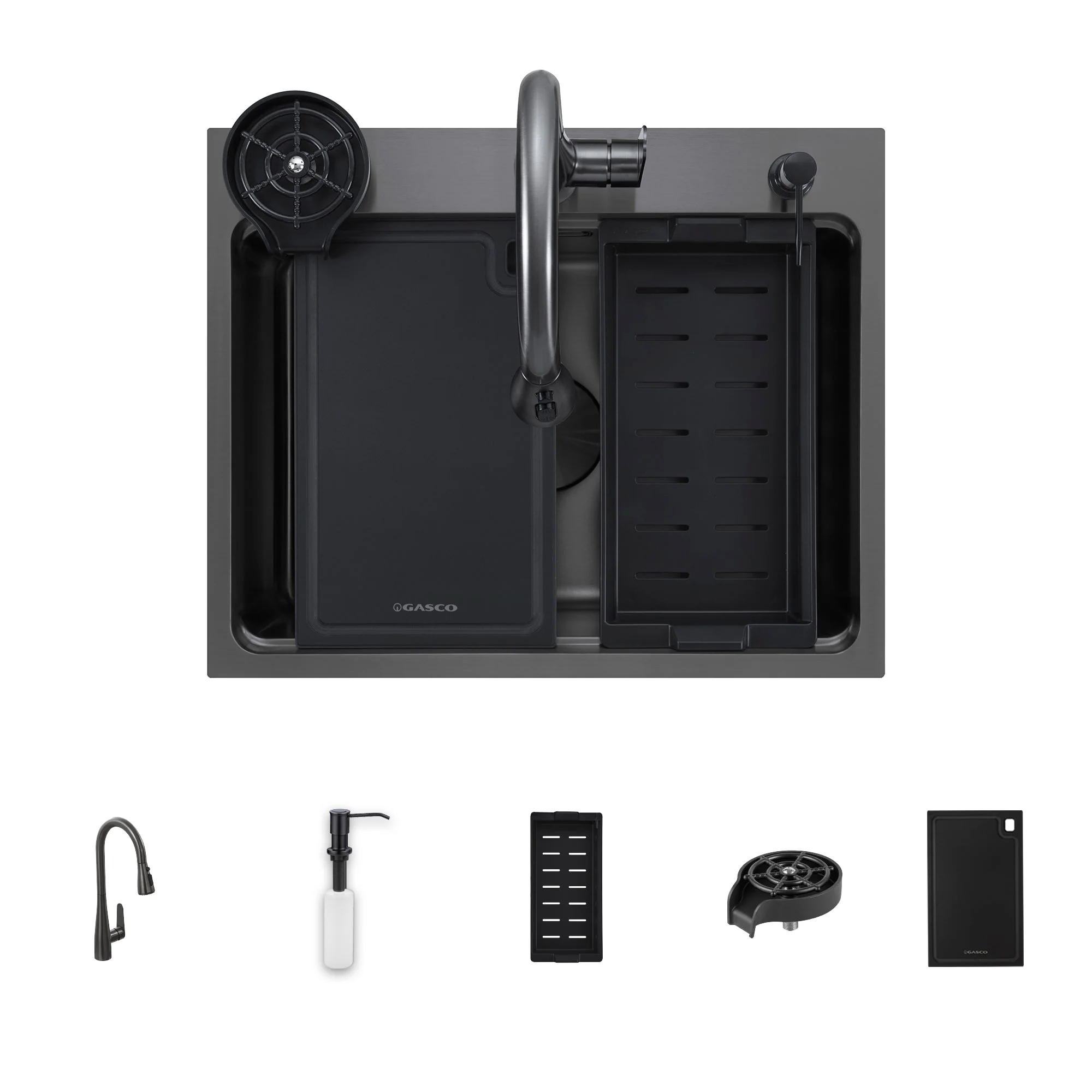 Kit Fregador + Grifo de Acero Inoxidable Negro 304 Nova BK Gasco