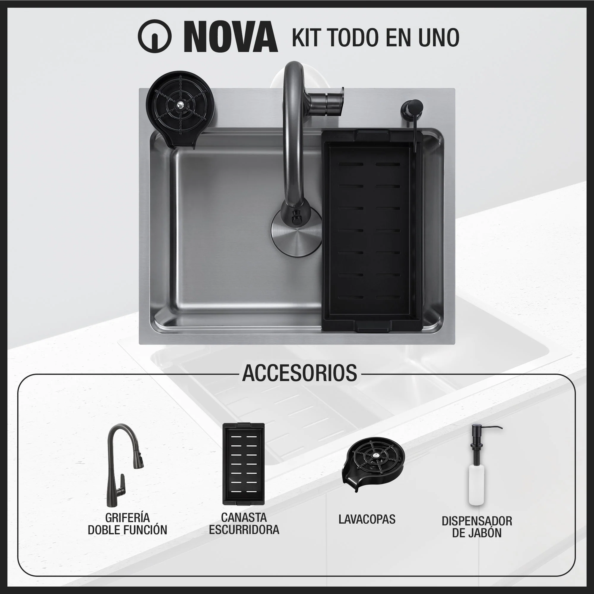 Kit Fregador + Grifo de Acero Inoxidable 304 NOVA-SS Gasco - Image 2
