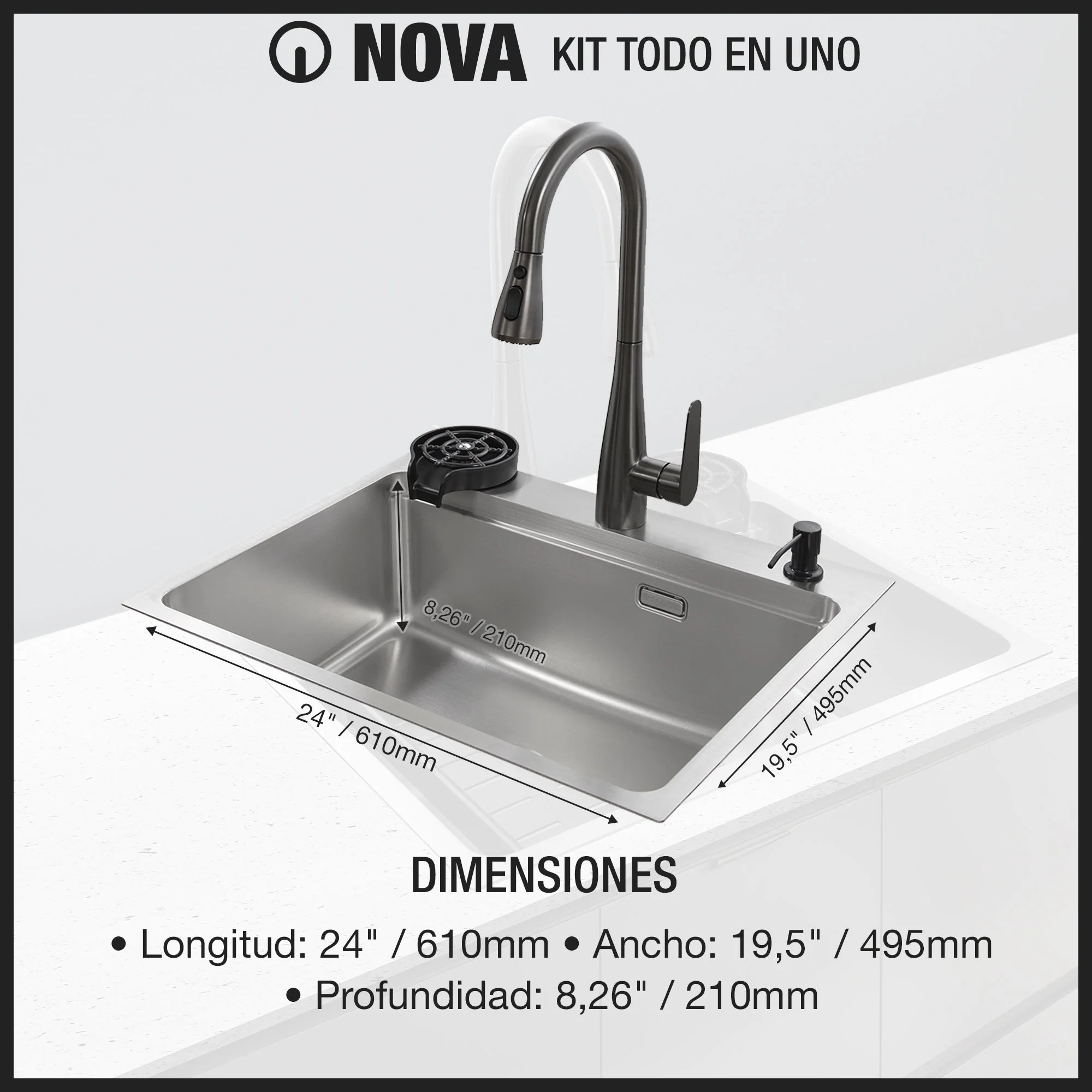 Kit Fregador + Grifo de Acero Inoxidable 304 NOVA-SS Gasco - Image 3