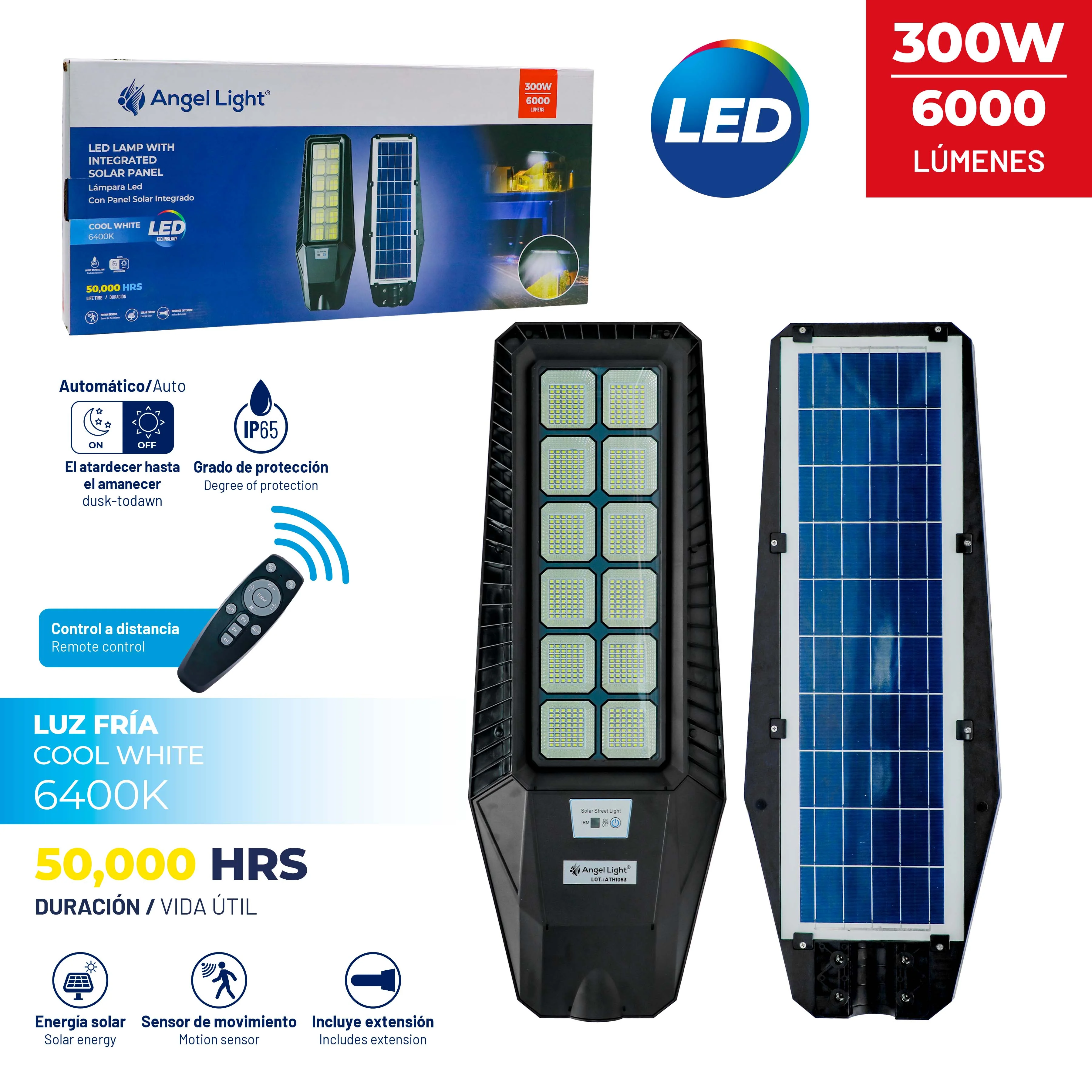 Lampara LED con Panel Solar 300W Angel Light A105-GSD-300W