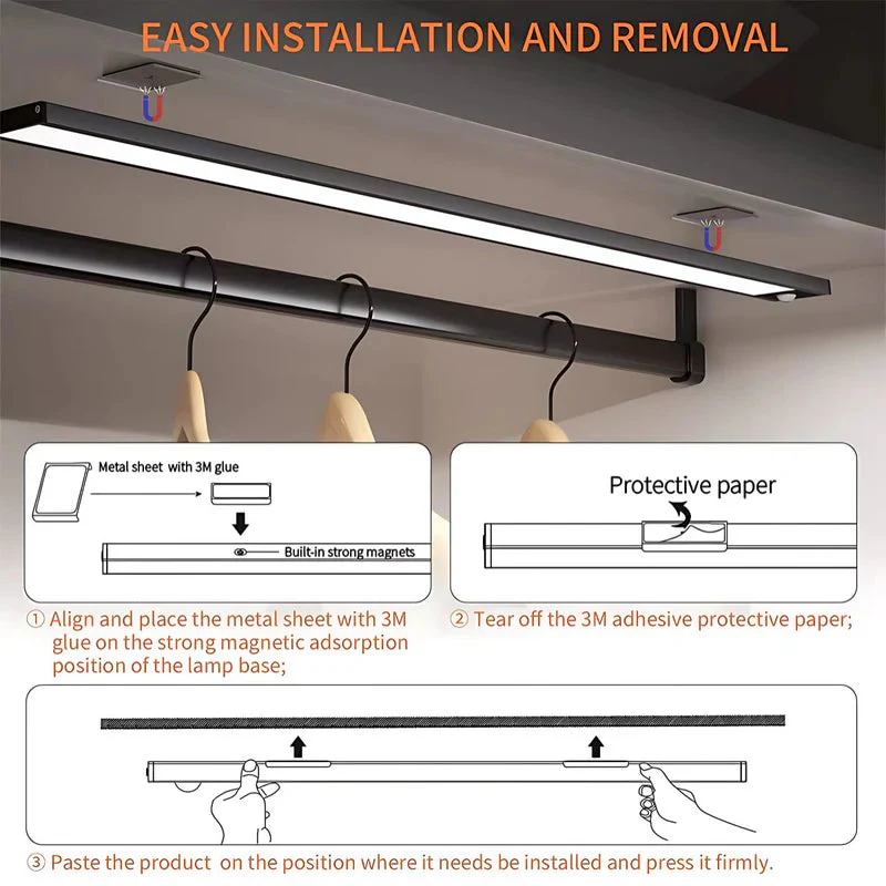 Lámpara LED Ultra Fina Con Sensor De Movimiento. 80 Leds, 3 Modos Y Carga Rápida. Luz Inteligente Inalámbrica 40Cm. (Luz Cálida, Blanca Y Natural) AB323 - Image 2