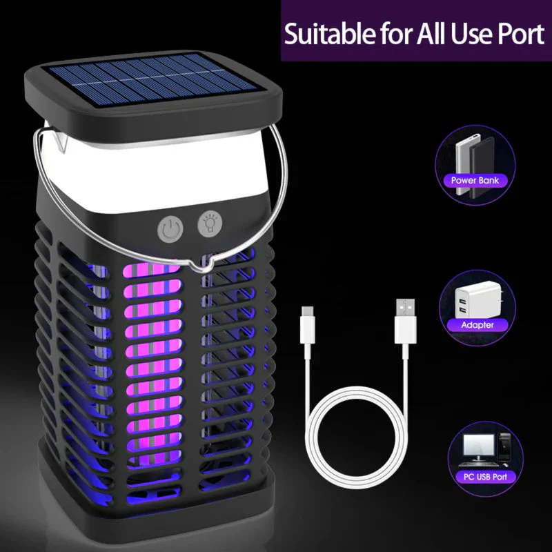 Lámpara Mata Insectos. Trampa Para Mosquitos Eléctrica Portátil Con Panel Solar 4200V. Luz UV Inalámbrica. AB353 - Image 3