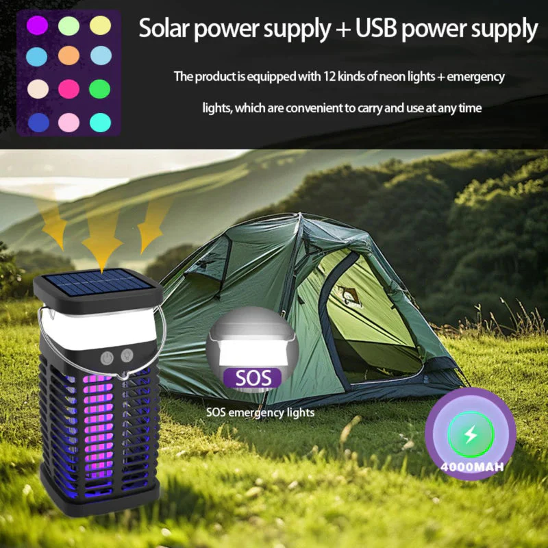 Lámpara Mata Insectos. Trampa Para Mosquitos Eléctrica Portátil Con Panel Solar 4200V. Luz UV Inalámbrica. AB353 - Image 4