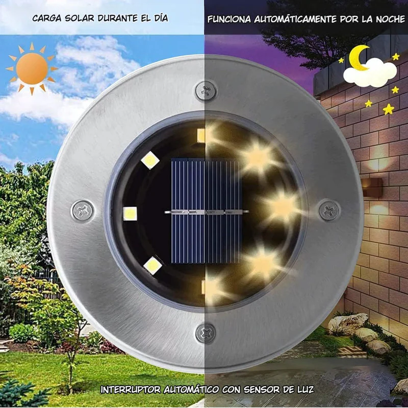Lampara Solar De Piso Para Exterior. Foco Con 8 LED. Luz Cálida. Resistente Al Agua IP65. (Pack De 4) TU312 - Image 2