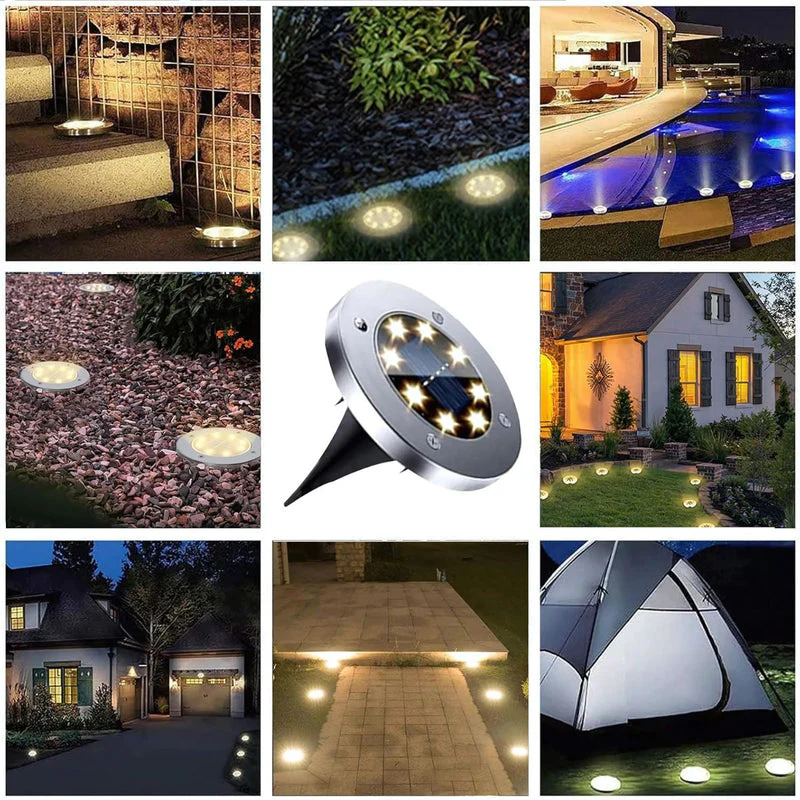 Lampara Solar De Piso Para Exterior. Foco Con 8 LED. Luz Cálida. Resistente Al Agua IP65. (Pack De 4) TU312 - Image 4