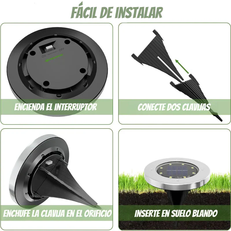 Lampara Solar De Piso Para Exterior. Foco Con 8 LED. Luz Cálida. Resistente Al Agua IP65. (Pack De 4) TU312 - Image 6
