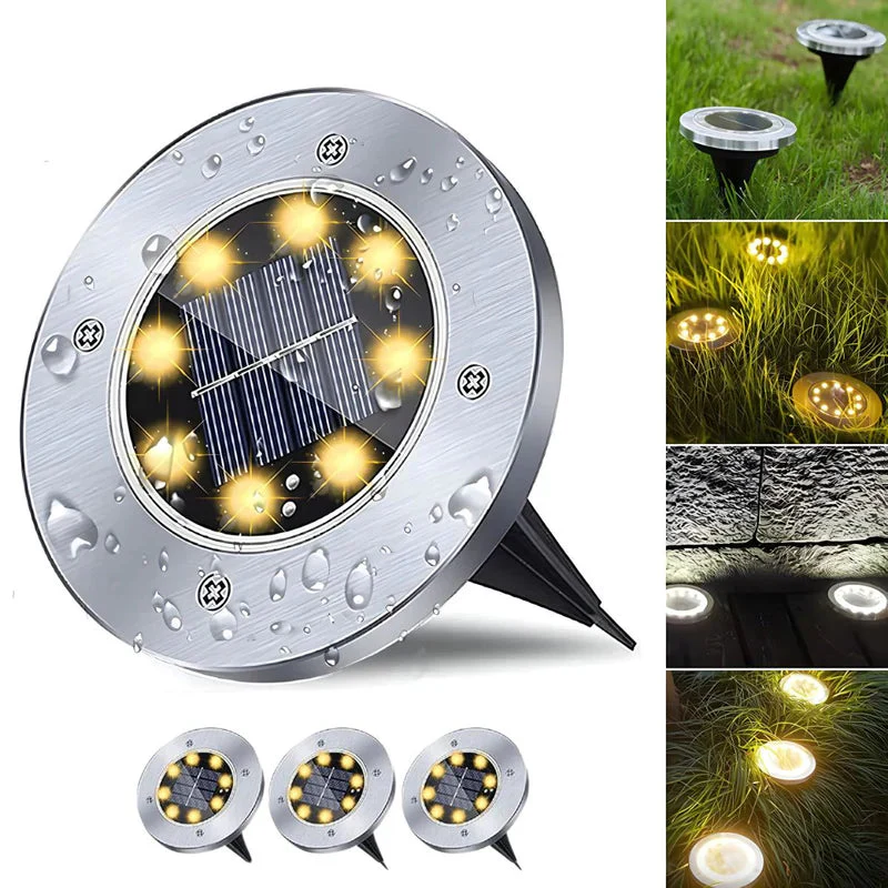 Lampara Solar De Piso Para Exterior. Foco Con 8 LED. Luz Cálida (Set De 4 Unidades). TU590