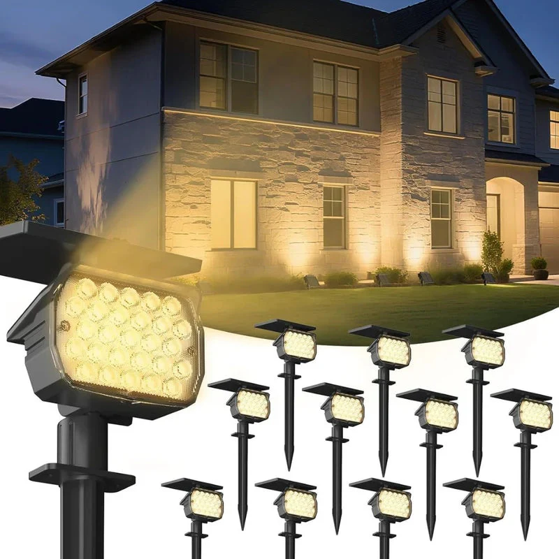 Lampara Solar LED Para Césped Tipo Estaca. (12 Unds) Foco Con Panel Solar Integrado Para Jardín IP67 Resiste Al Agua. (Luz Cálida). 3W. 3.7V. TU449