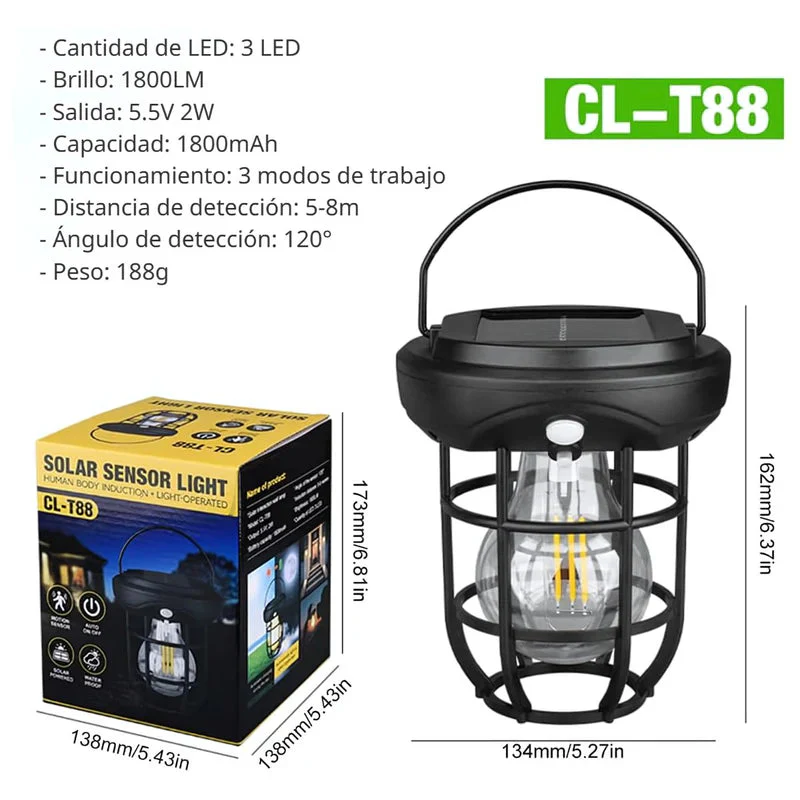 Lámpara Solar LED Portátil Con Sensor De Movimiento. Foco Luz Para Exterior Con Asa De Colgar Y Panel Solar. TU253 - Image 5