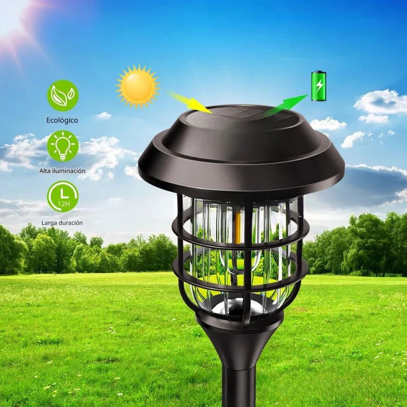Lampara Solar Para Césped Tipo Estaca LED. (Pack De 8) Lampara Negra Con Panel Solar Integrado. Para Jardín. (Luz Cálida). Foco TU058 - Image 5