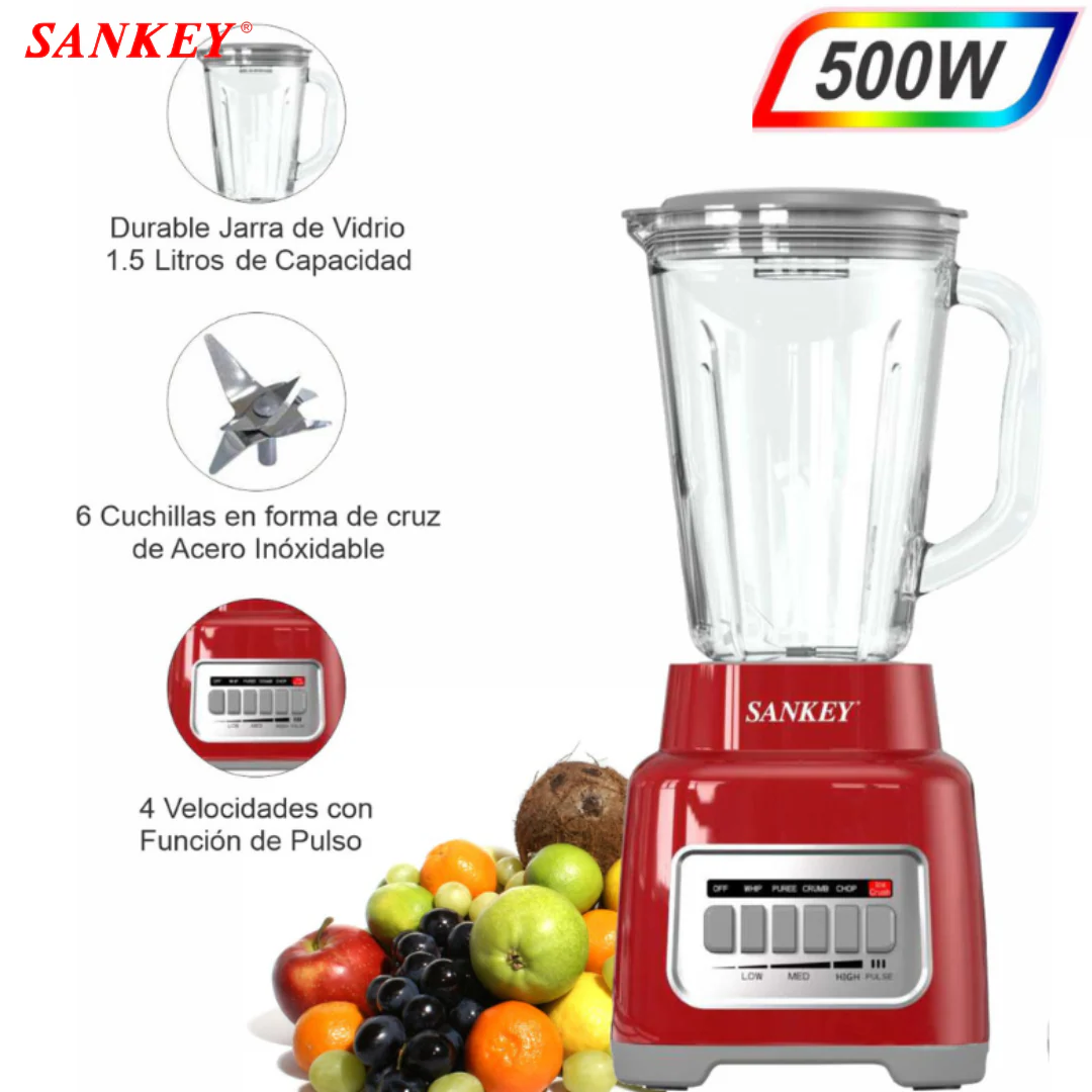 Licuadora de Jarra de Vidrio 1.5L Potencia 500W Sankey BL-703G