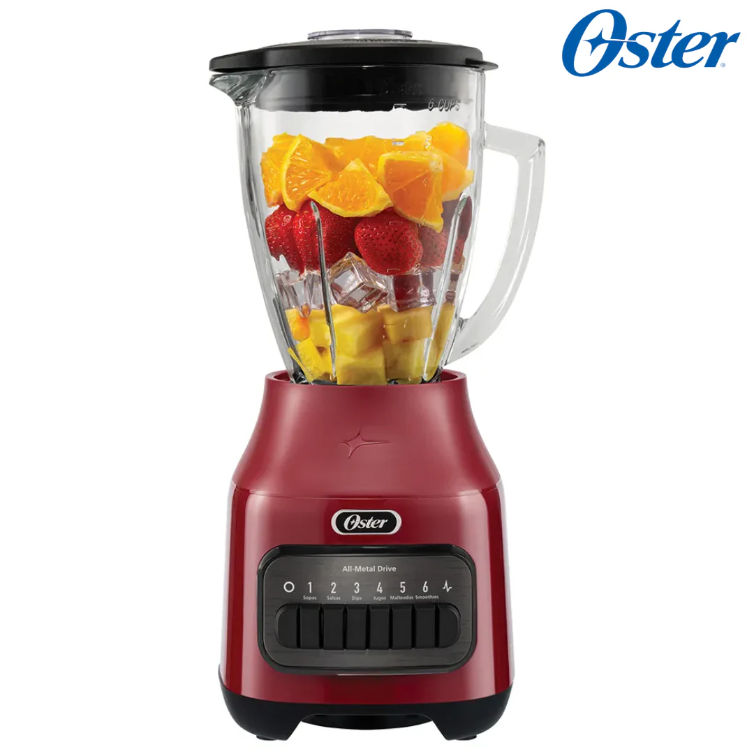 Licuadora Jarra Vidrio 1.5L 800W 6 Velocidades + Pulso Rojo Oster BLSTPEG-RPB