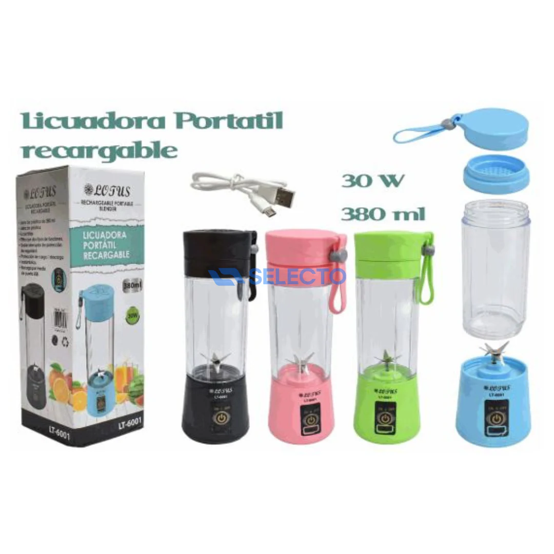 Licuadora Portátil Recargable de 380ml 30W Lotus LT-6001