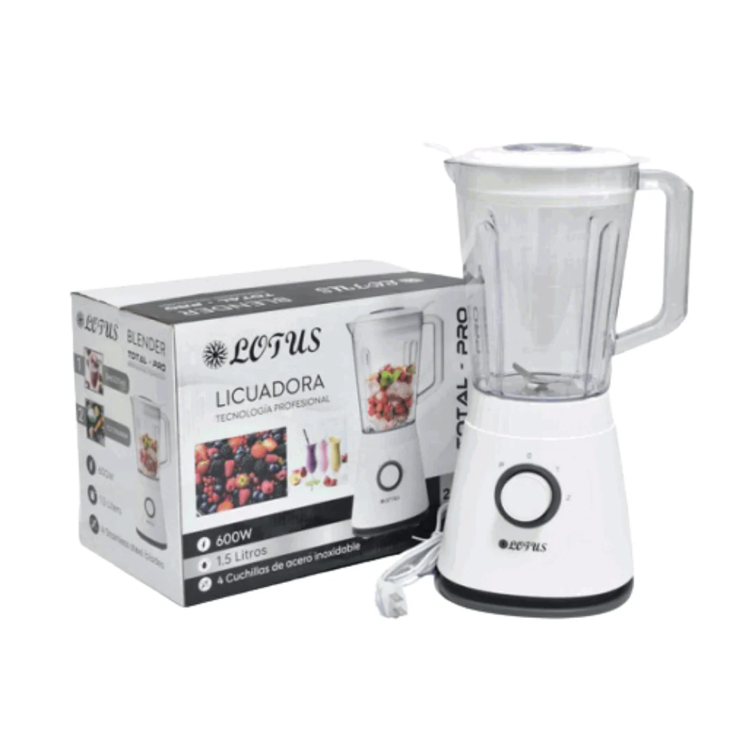 Licuadora Total Pro Jarra Plástica 1.5L 600W Blanco Lotus LT-9862-WHT